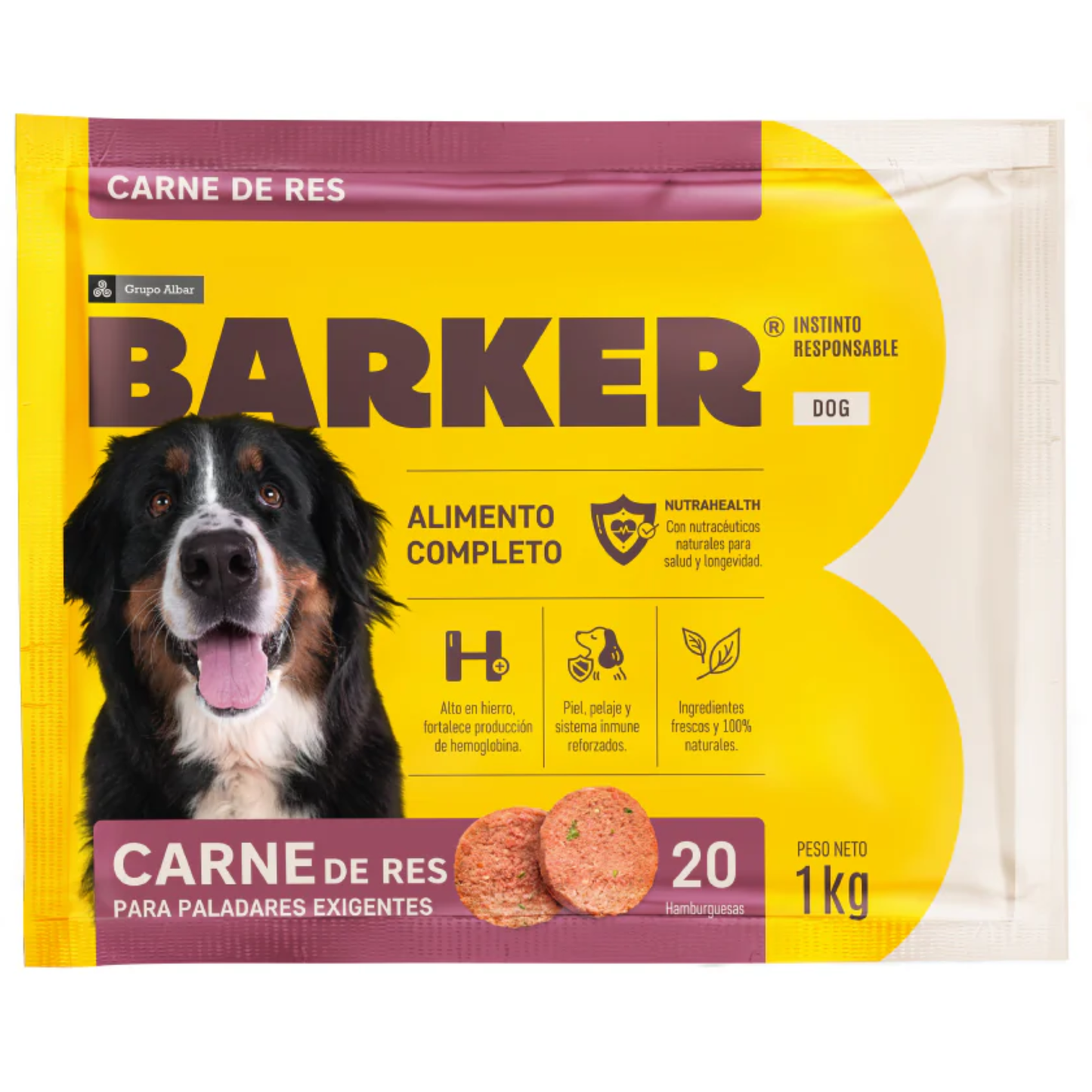 Barker Carne de Res 1KG (20 Hamburguesas) - Todas las Edades - Todas Las Razas - Alimento BARF