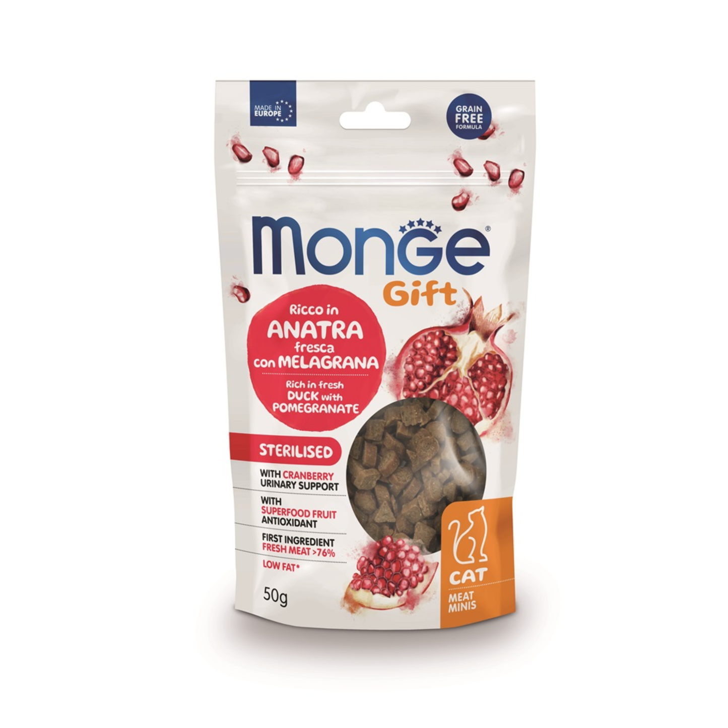 Monge Gift Meat Minis Sterilised Cat (Pato+Granada) - Gato - Snack 50 Gr.
