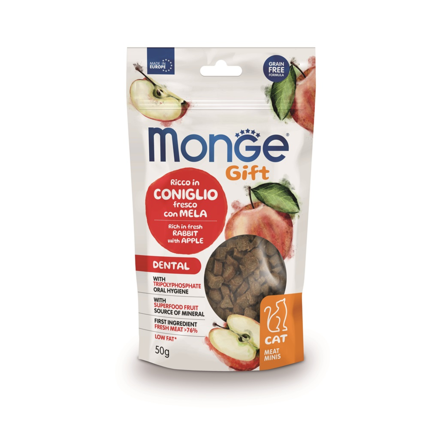 Monge Gift Meat Minis Dental Cat (Conejo+Manzana) - Gato - Snack 50 Gr.