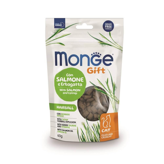 Monge Gift Filled And Crunchy Hairball Cat (Salmon+Catnip) - Gato - Snack 60 Gr.