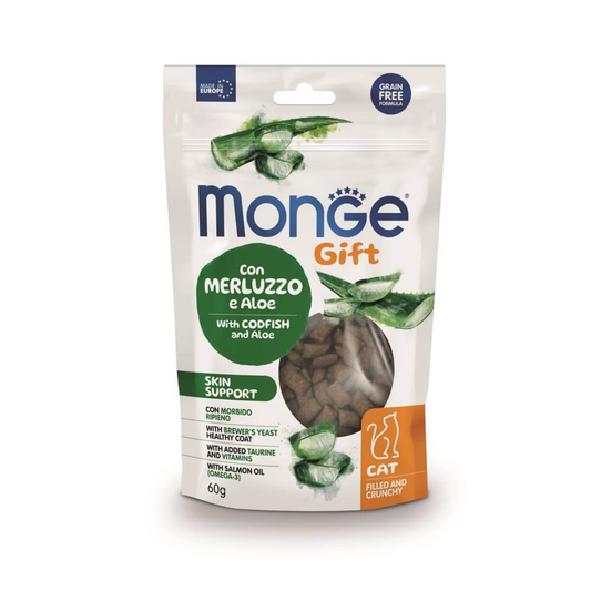 Monge Gift Filled And Crunchy Skin Support Cat (Bacalao+Aloe) - Gato - Snack 60 Gr.