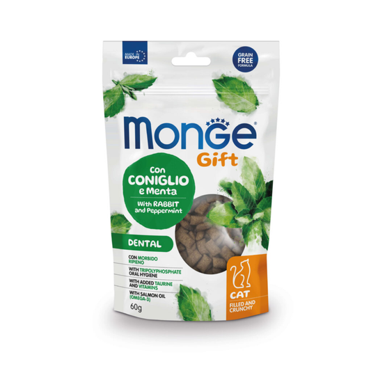 Monge Gift Filled And Crunchy Dental Cat (Conejo+Menta) - Gato - Snack 60 Gr.