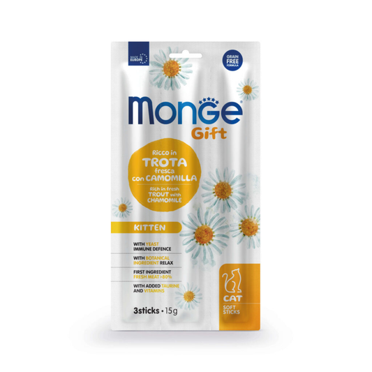 Monge Gift Soft Sticks Kitten Cat (Trucha+Manzanilla) - Gatito - Snack 15 Gr.