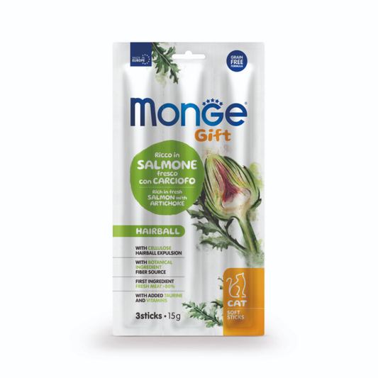 Monge Gift Soft Sticks Hairball Cat (Salmon+Alcachofa) - Gato - Snack 15 Gr.