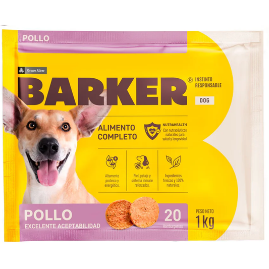 Barker Pollo 1KG (20 Hamburguesas) - Todas las Edades - Todas Las Razas - Alimento BARF