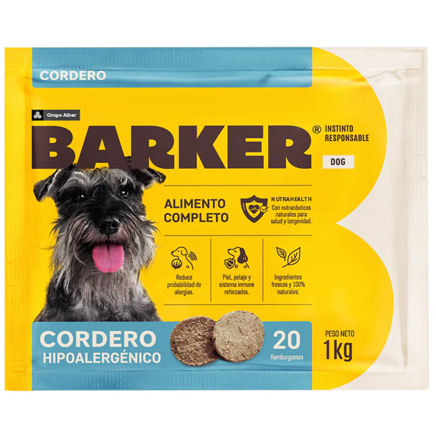 Barker Cordero 1KG (20 Hamburguesas) - Todas las Edades - Todas Las Razas - Alimento BARF