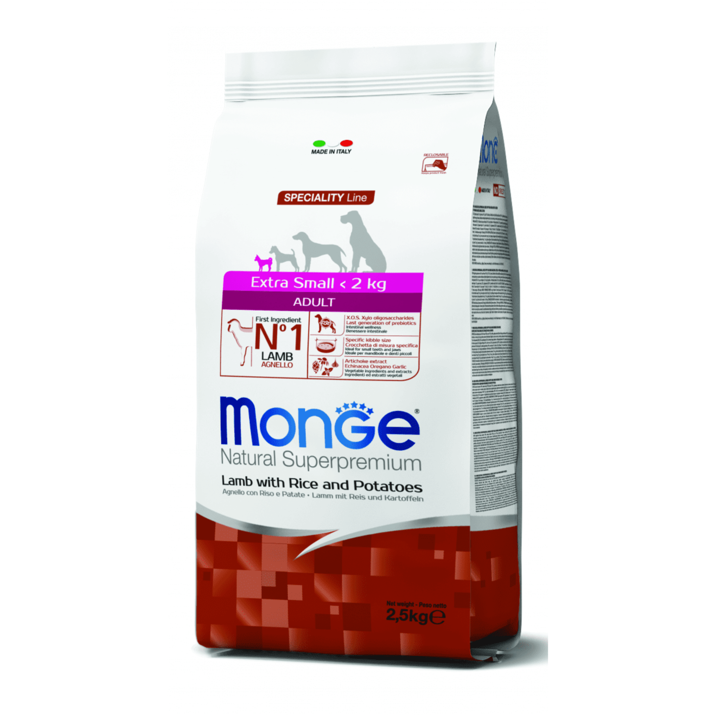 Monge Adult Extra Small Cordero, Arroz y Papa - Adulto - Raza Miniatura - Alimento Seco 2.5 Kg.