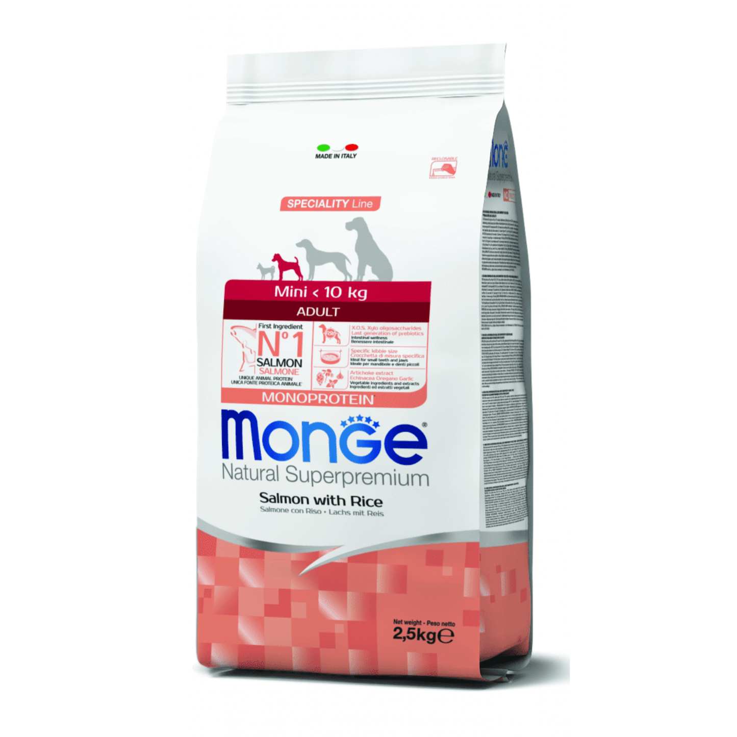 Monge Adult Extra Small Salmon y Arroz - Adulto - Raza Miniatura - Alimento Seco 2.5 Kg.