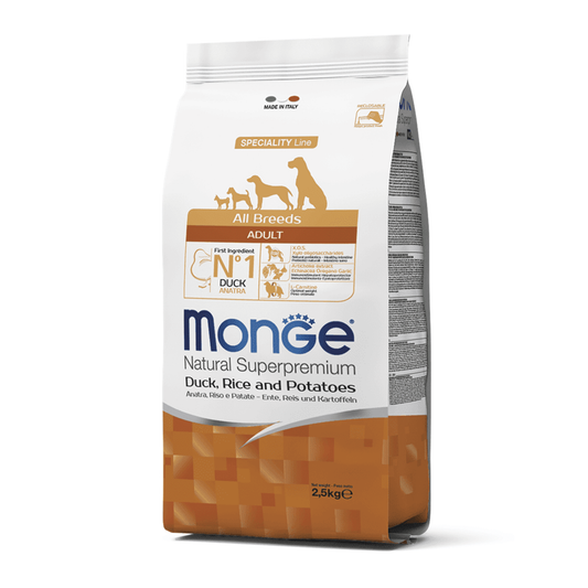 Monge Adult All Breeds Pato, Arroz y Papa - Adulto - Todas Las Razas - Alimento Seco