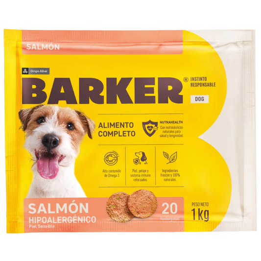 Barker Salmón 1KG (20 Hamburguesas) - Todas las Edades - Todas Las Razas - Alimento BARF