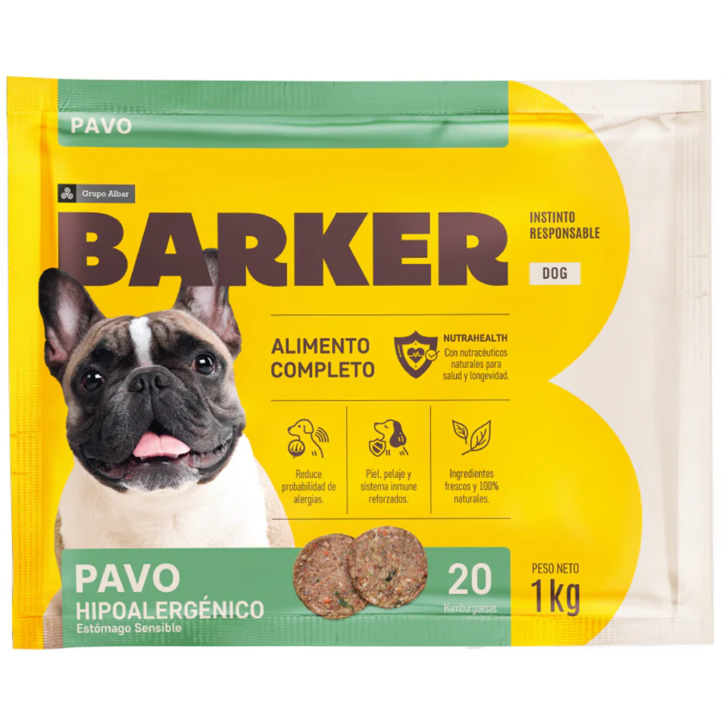Barker Pavo 1KG (20 Hamburguesas) - Todas las Edades - Todas Las Razas - Alimento BARF